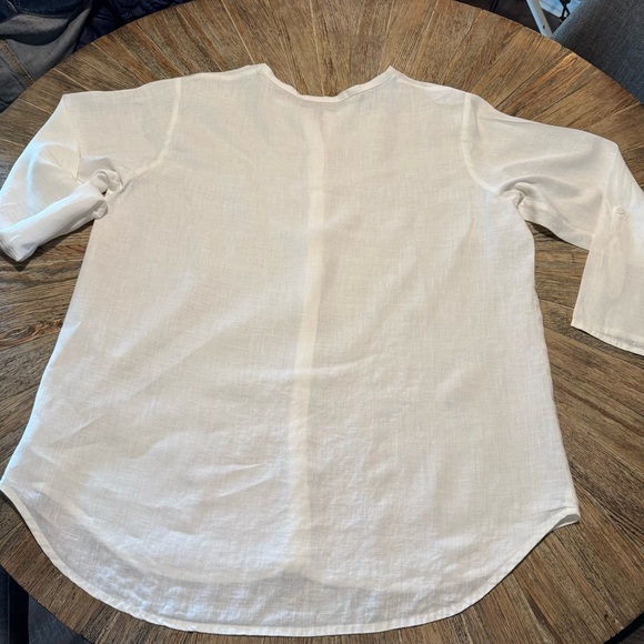 Large Flax Linen poets blouse Women’s long white top shirt mandarin collar - Picture 12 of 12